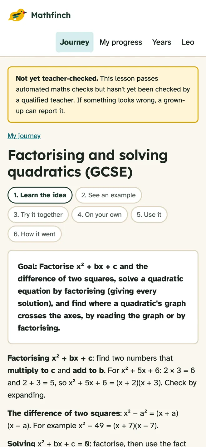 A GCSE lesson with a worked example.